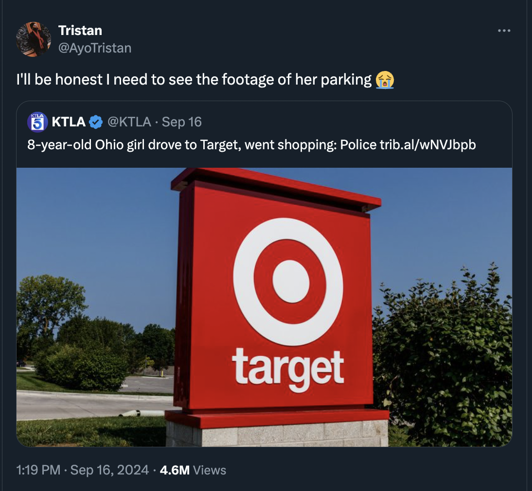 starbucks drive up target - Tristan I'll be honest I need to see the footage of her parking 5 Ktla Sep 16 8yearold Ohio girl drove to Target, went shopping Police trib.alwNVJbpb 4.6M Views O target